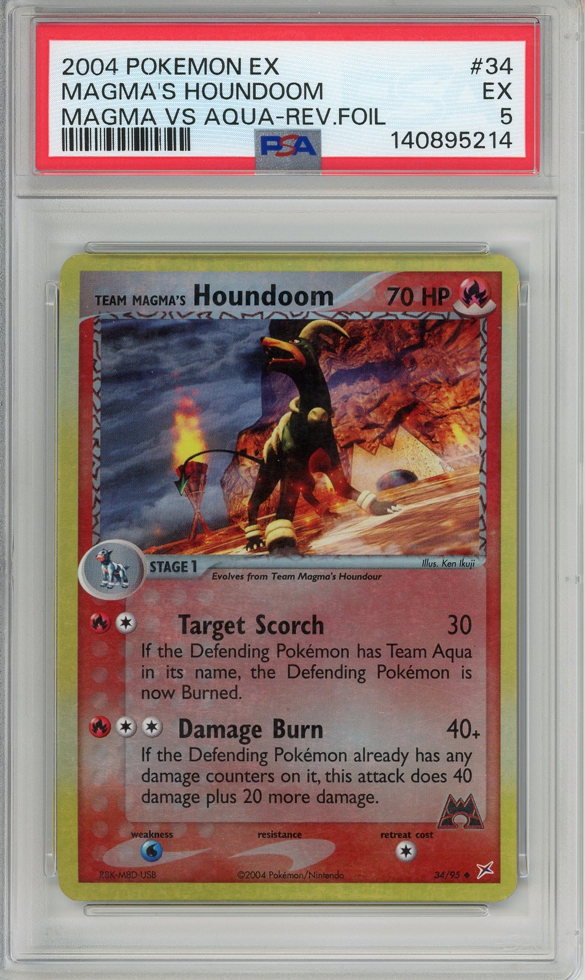 Pokemon Graded: Team Magma's Houndoom 34/95 Magma vs Aqua (2004) Reverse Holo PSA 5
