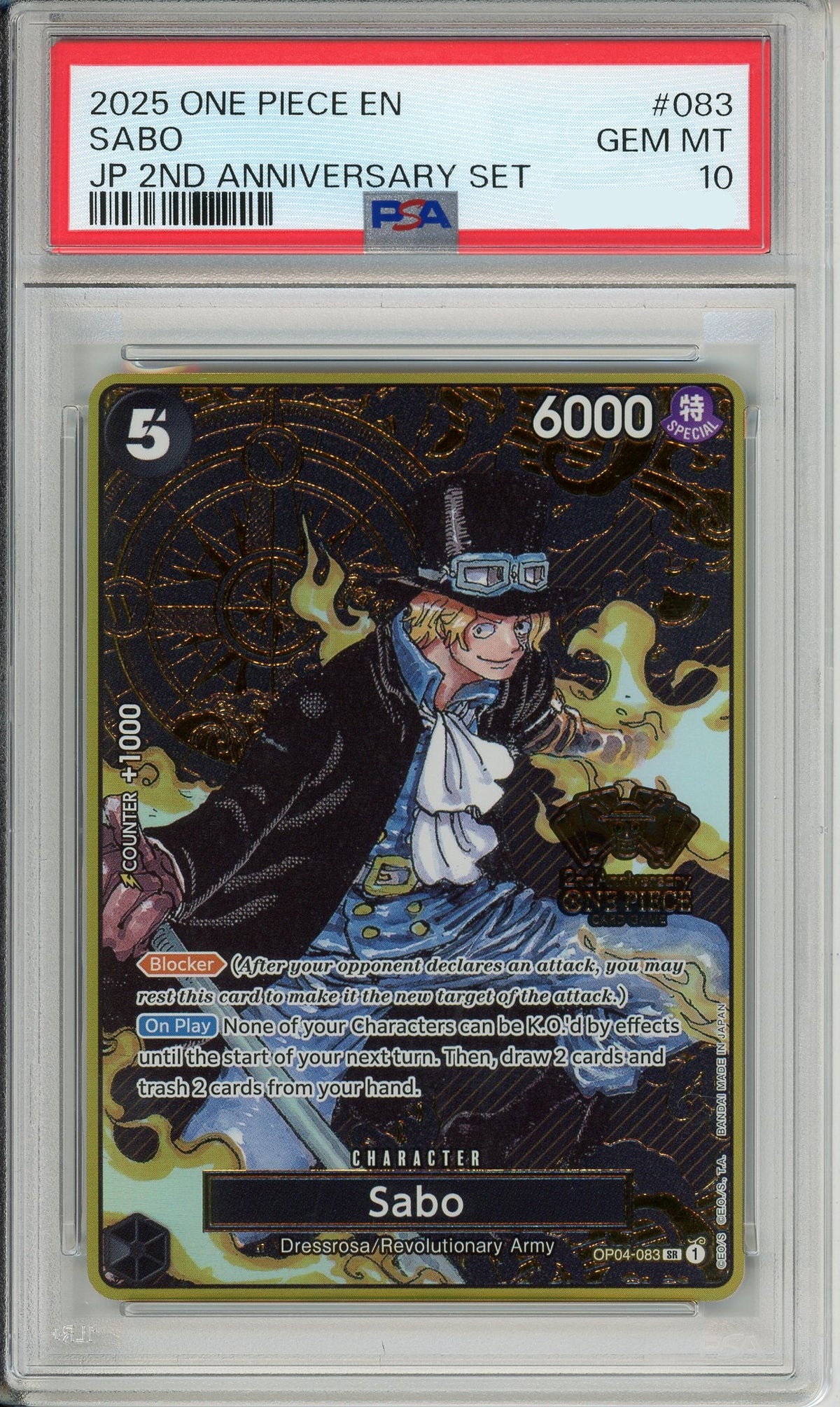 One Piece Graded: Sabo OP04-083 2nd Anniversary Set (2025) PSA 10