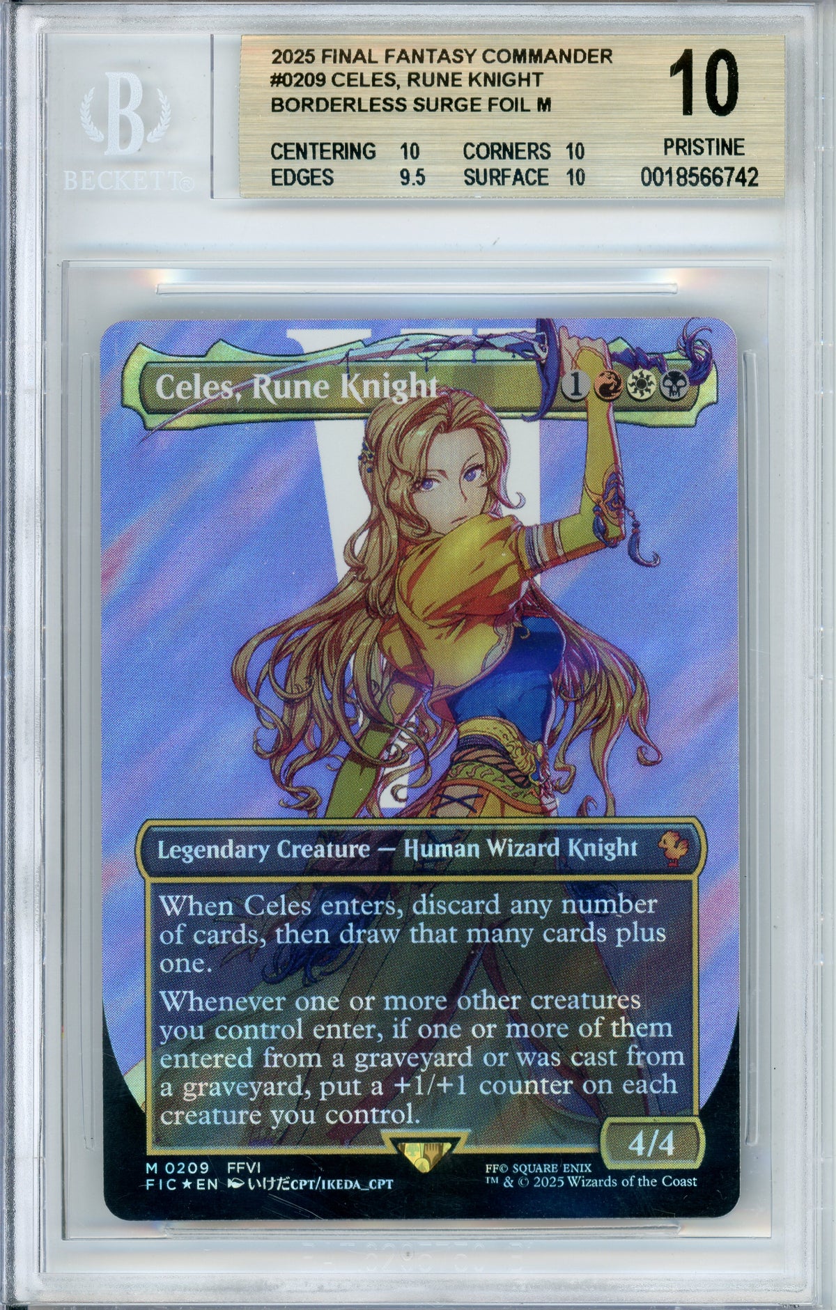 MTG Graded: Celes, Rune Knight #209 Final Fantasy (2025) Borderless Surge Foil Beckett 10