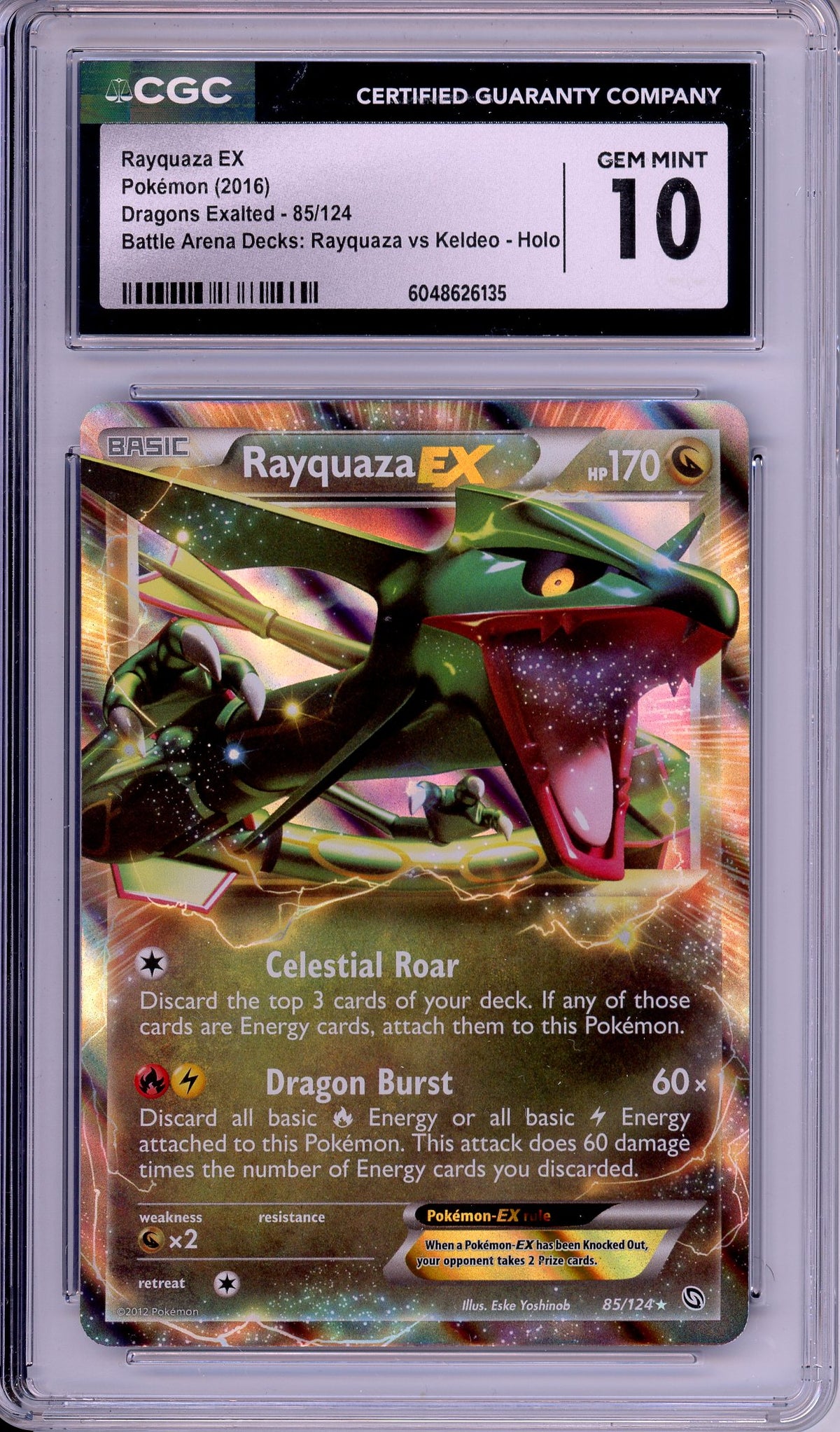 Pokemon Graded: Rayquaza EX 85/124 Dragons Exalted Battle Arena Deck (2016) Holo CGC 10 Pokemon Graded: Rayquaza EX 85/124 Dragons Exalted Battle Arena Deck (2016) Holo CGC 10
