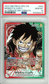 One Piece Graded: Monkey D. Luffy OP01-003 Alt Art Errata (2022) PSA 10