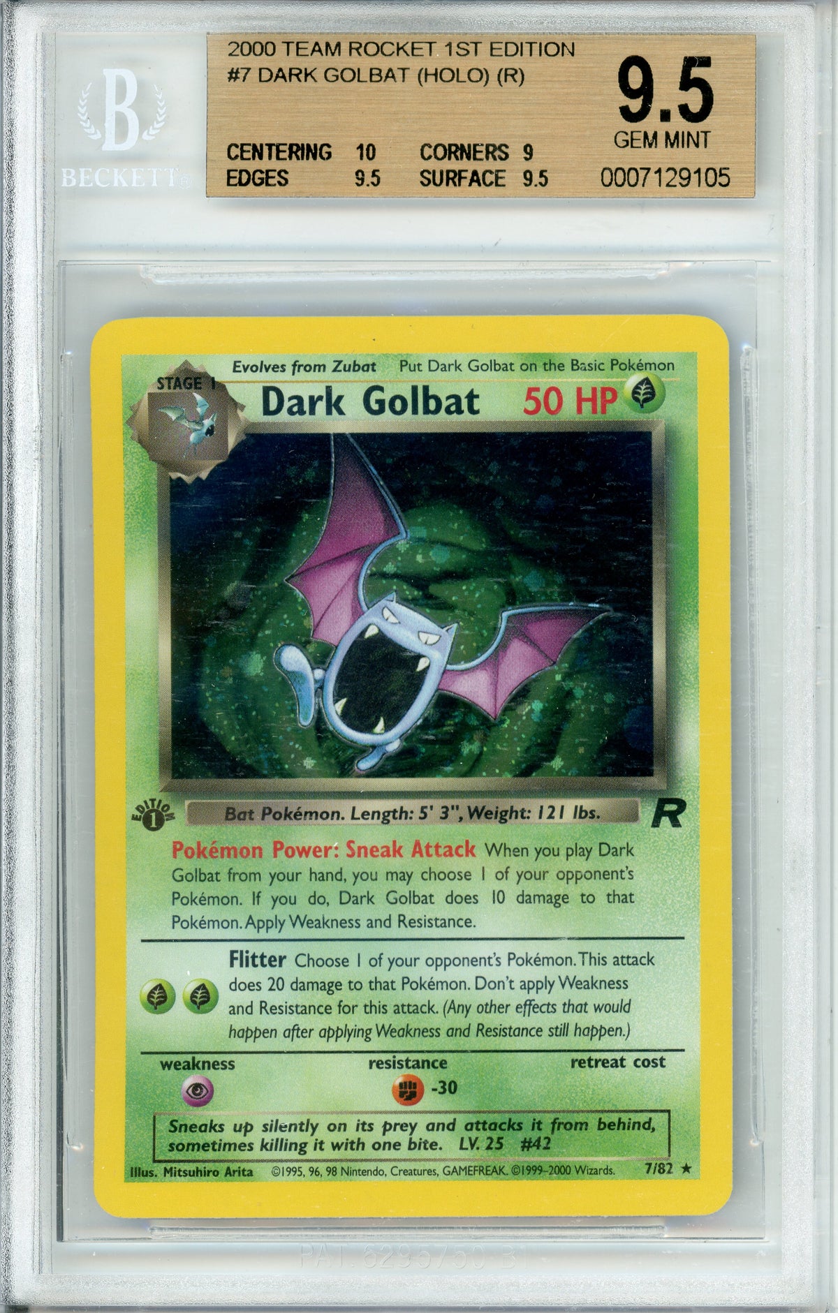 Pokemon Graded: Dark Golbat 7/82 Team Rocket (2000) Holo Beckett 9.5