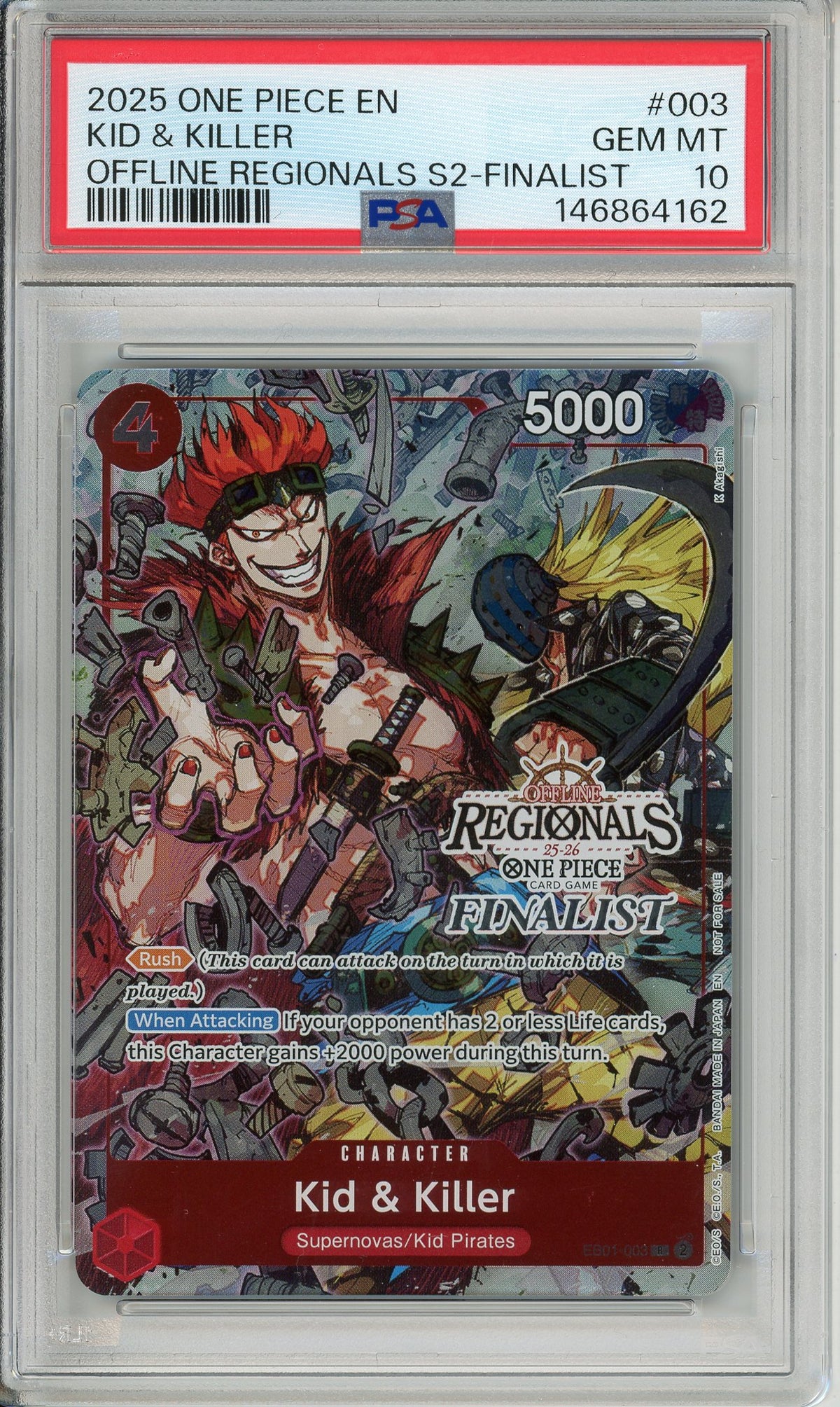 One Piece Graded: Kid & Killer EB01-003 Offline Regionals S2-Finalist PSA 10