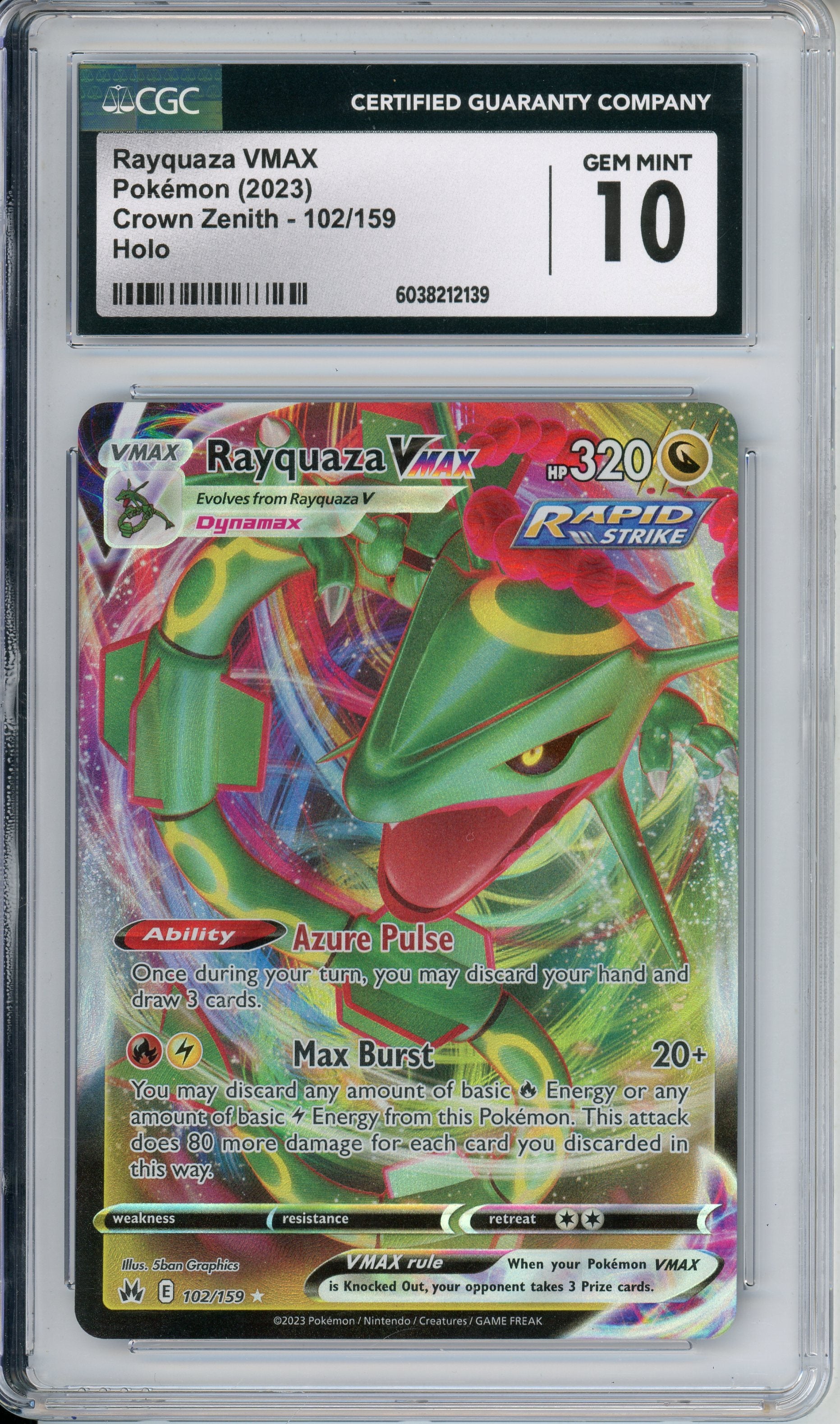 Pokemon Graded: Rayquaza VMAX 102/159 Crown Zenith (2023) Holo CGC