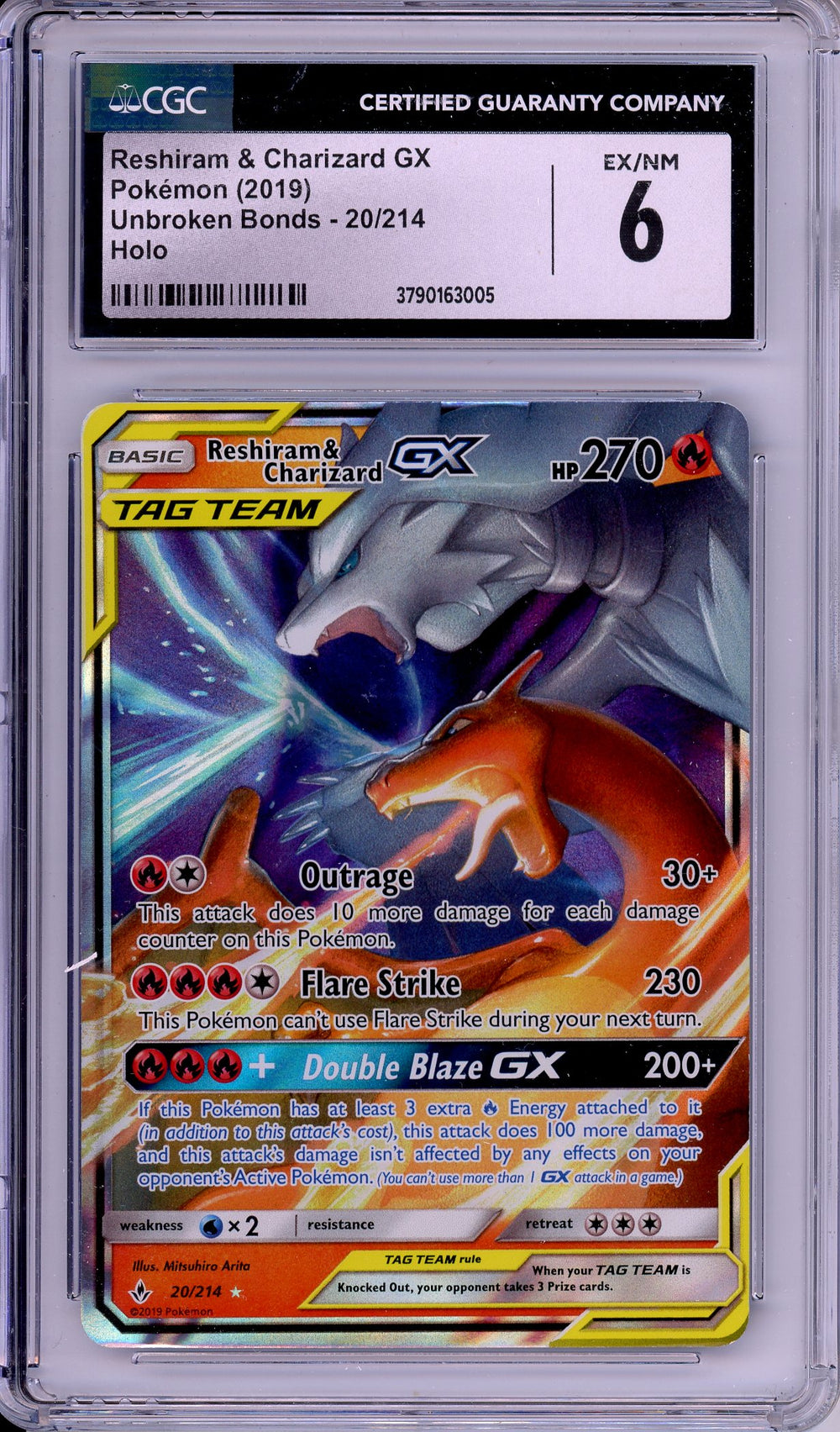 Pokemon Graded: Reshiram & Charizard GX 20/214 Unbroken Bonds (2019) Holo  CGC 6