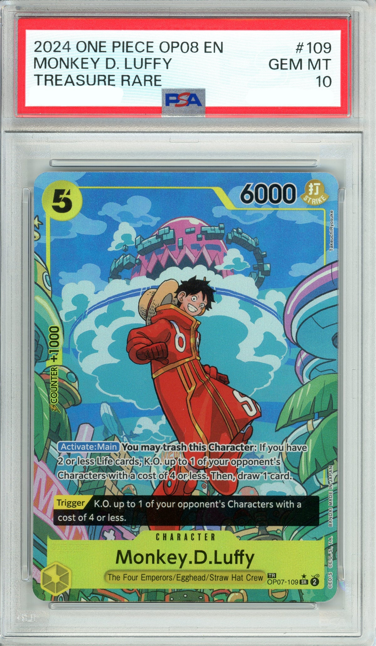 One Piece Graded: Monkey D. Luffy OP07-109 Treasure Rare (2024) PSA 10