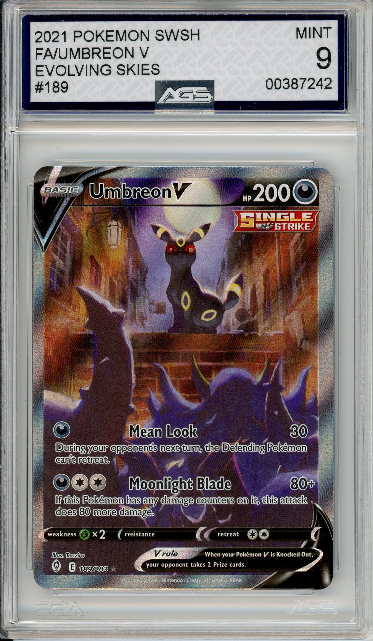Pokemon Graded: Umbreon V 189/203 Evolving Skies (2021) Full Art Holo AGS 9