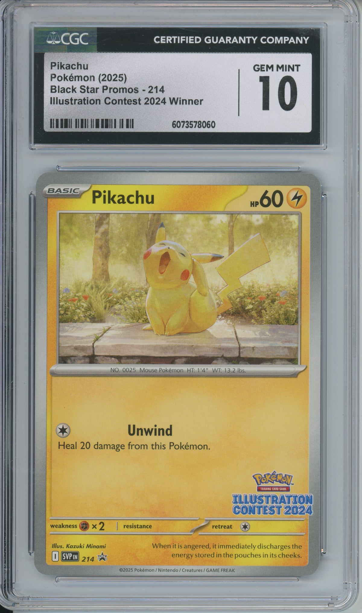 Pokemon Graded: Pikachu #214 Illustration Contest 2024 Promo CGC 10