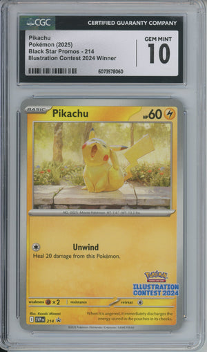 Pokemon Graded: Pikachu #214 Illustration Contest 2024 Promo CGC 10
