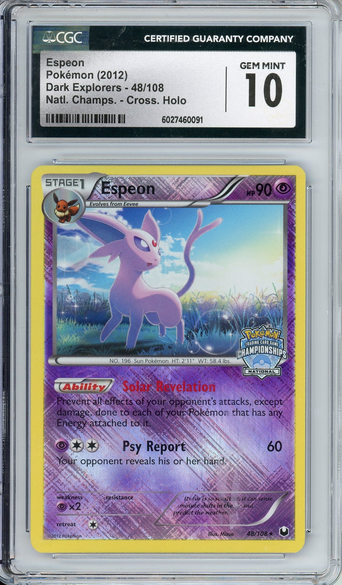 Pokemon Graded: Espeon 48/108 Dark Explorers National Championships (2012) Cross Holo CGC 10