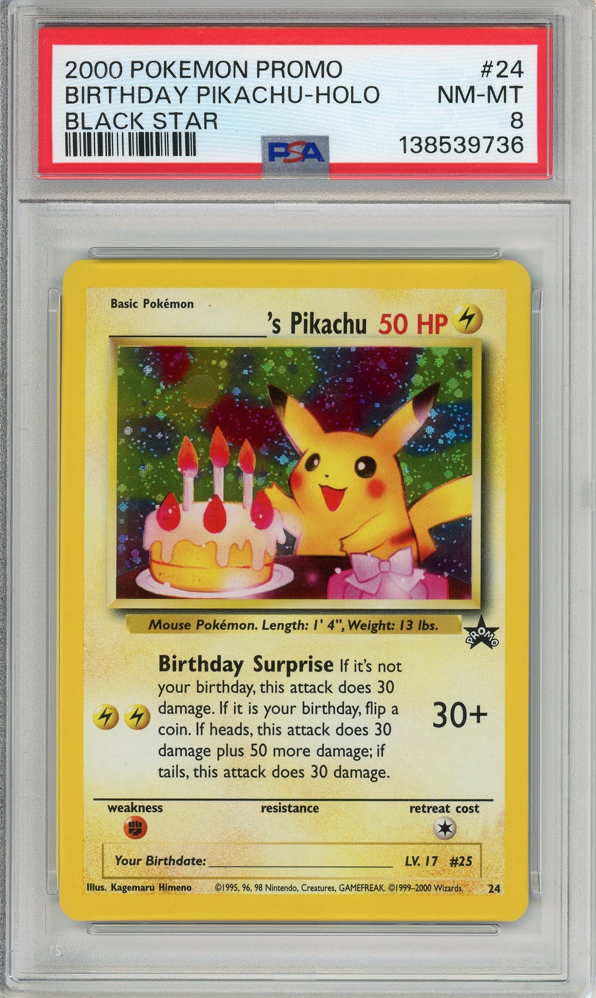 Pokemon Graded: Birthday Pikachu #24 WOtC Promo (2000) Holo PSA 8