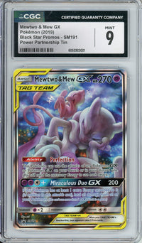 Pokemon Graded: Mewtwo & Mew GX #SM191 Power Partnership Tin (2019) Holo CGC 9