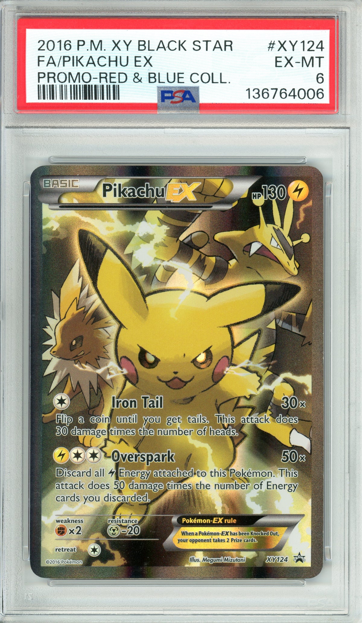 Pokemon Graded: Pikachu EX #XY124 XY Red & Blue Collection Promo (2016) Holo PSA 6