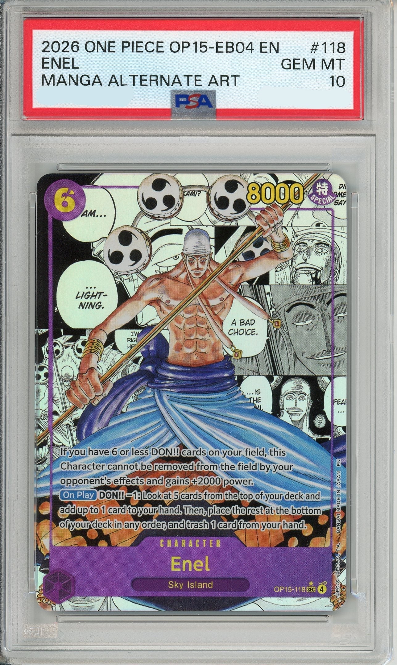 One Piece Graded: Enel OP15-118 Manga Alternate Art (2026) PSA 10