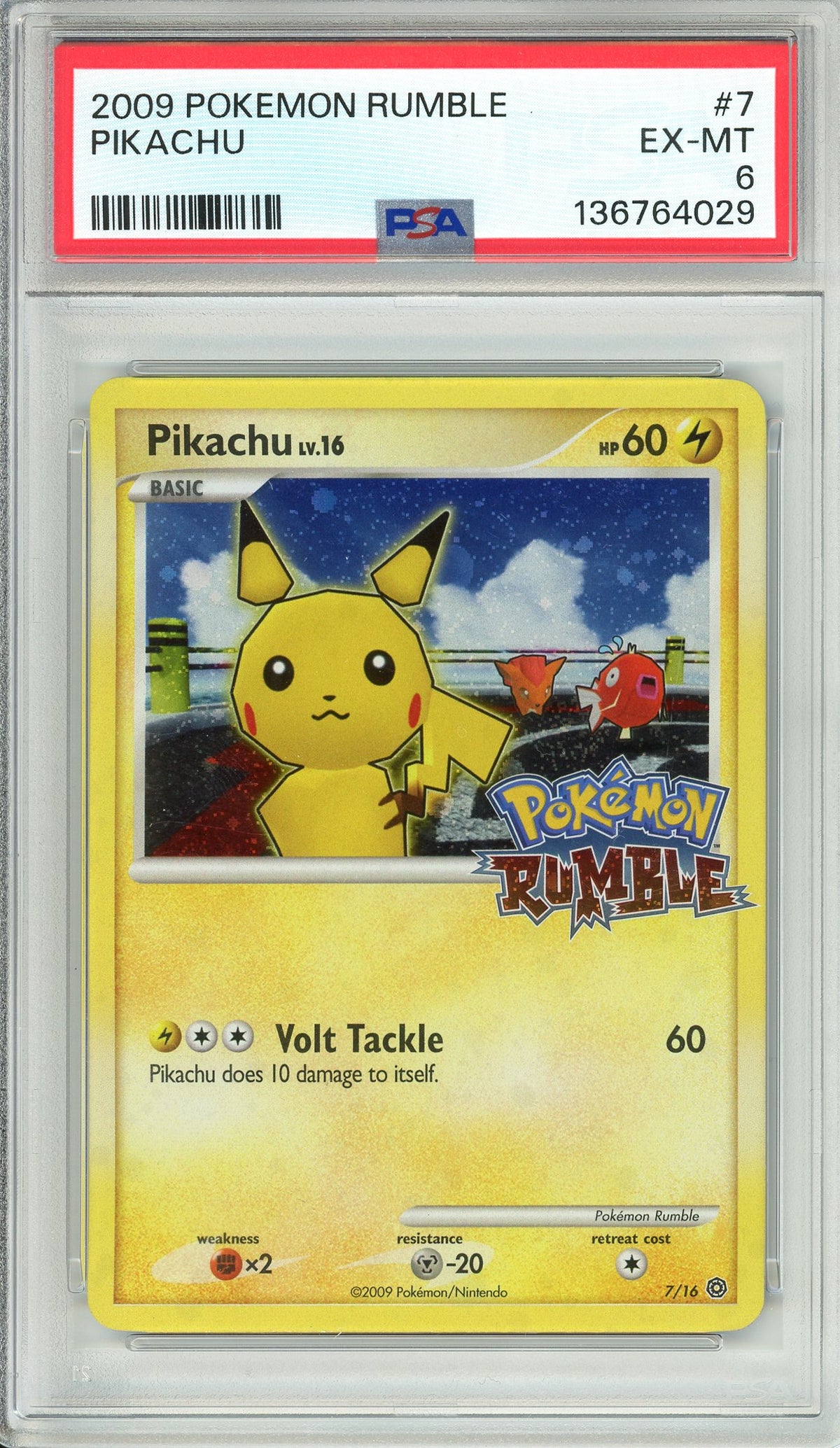 Pokemon Graded: Pikachu 7/16 Pokemon Rumble (2009) Holo PSA 6