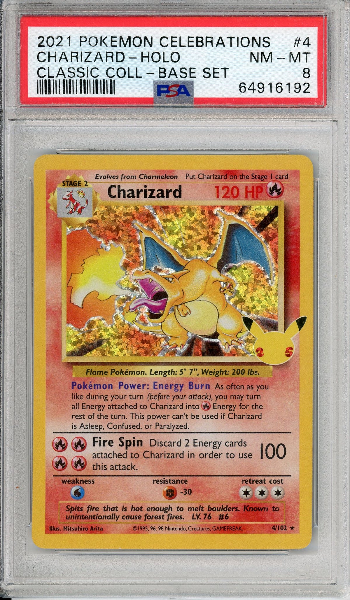 Pokemon Graded: Charizard 4/102 Celebrations Classic Collections (2021) Holo PSA 8