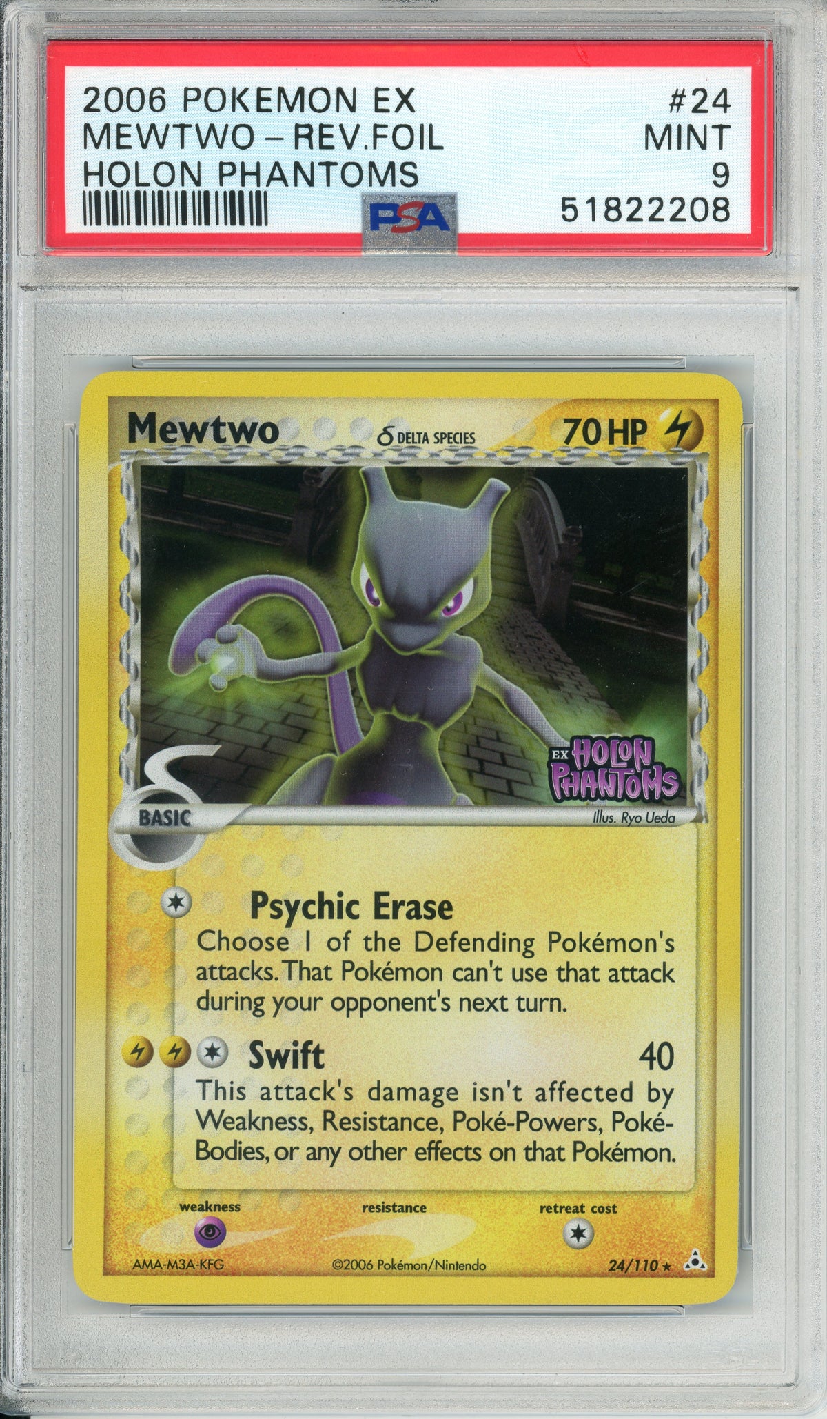 Pokemon Graded: Mewtwo 24/110 Holon Phantoms (2006) Rev. Foil PSA 9