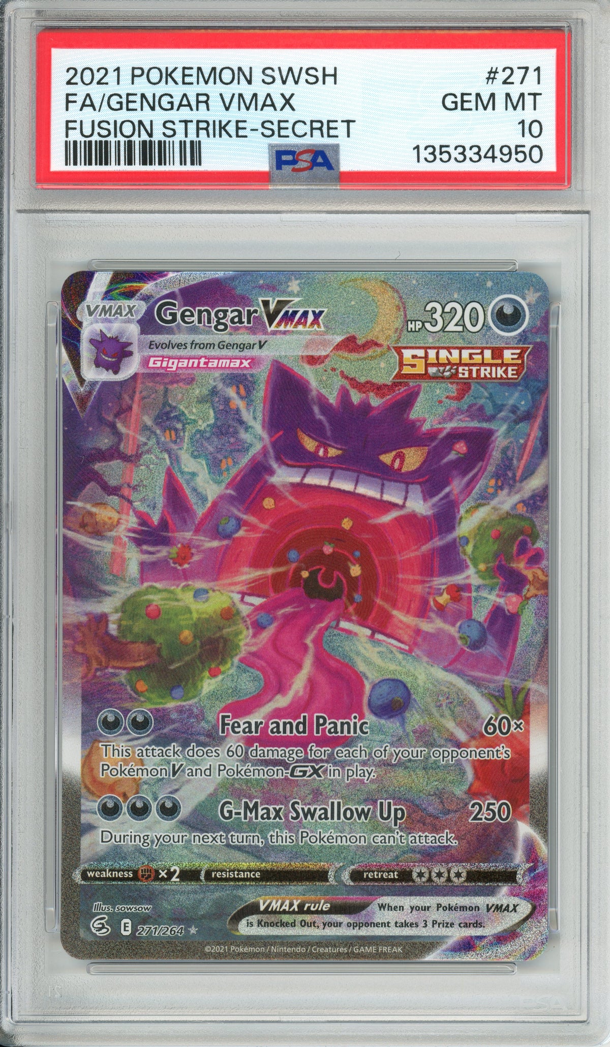 Pokemon Graded: Gengar VMAX 271/264 Fusion Strike (2021) Full Art PSA 10