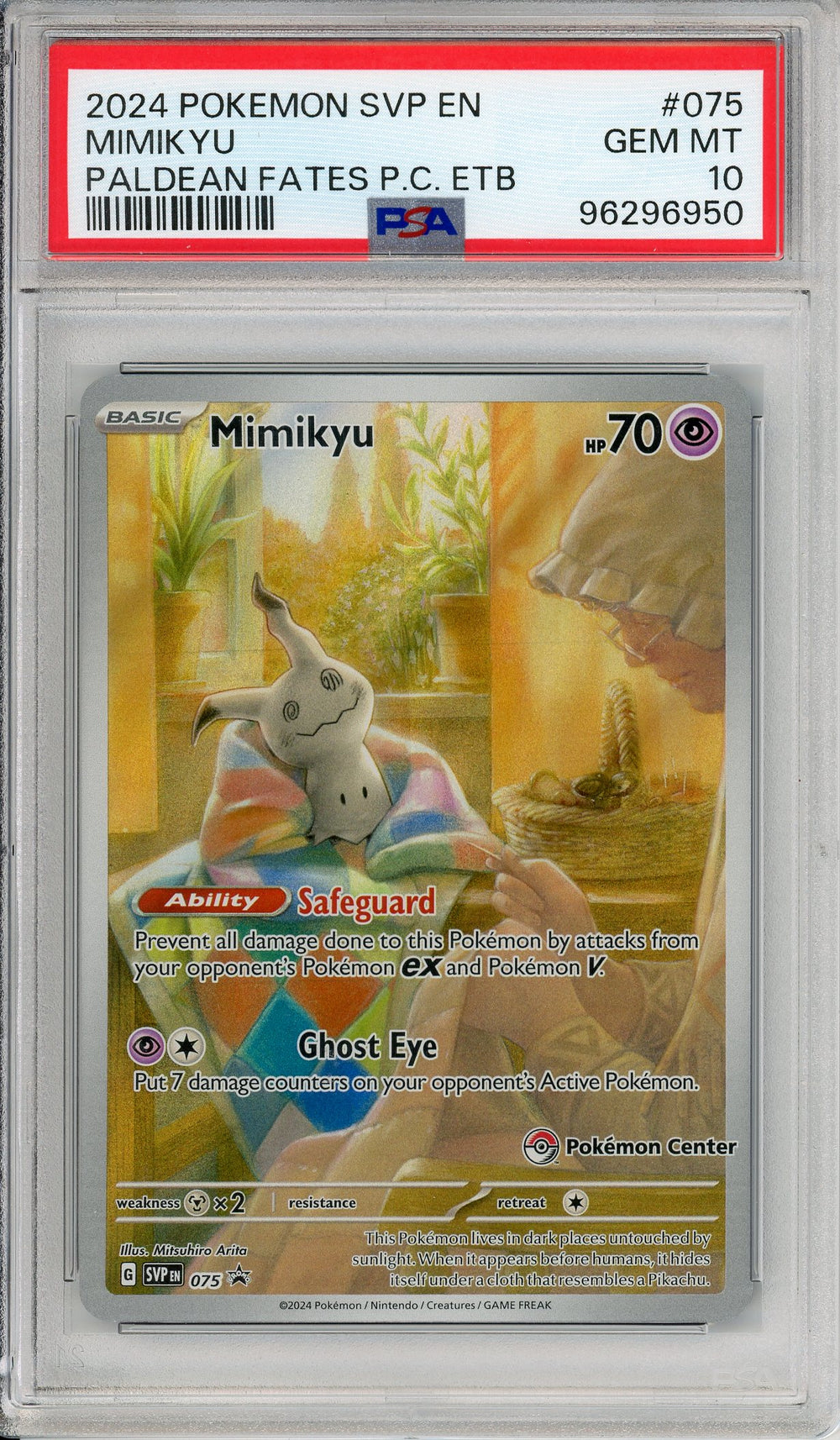 075 pokemon card Graded: Mimikyu #75 Paldean Fates Pokemon Center ETB Promo (2024) Full Art Holo PSA 10 Phone Model:Pixel 9 Ability — Safeguard Prevent collezioni-one-piece Top 15 DARK EXPLORERS