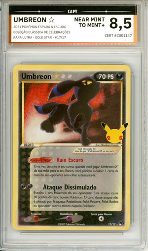 Pokemon Graded: Portuguese Umbreon Gold Star 17/17 Celebrations (2021) CAPY 8.5