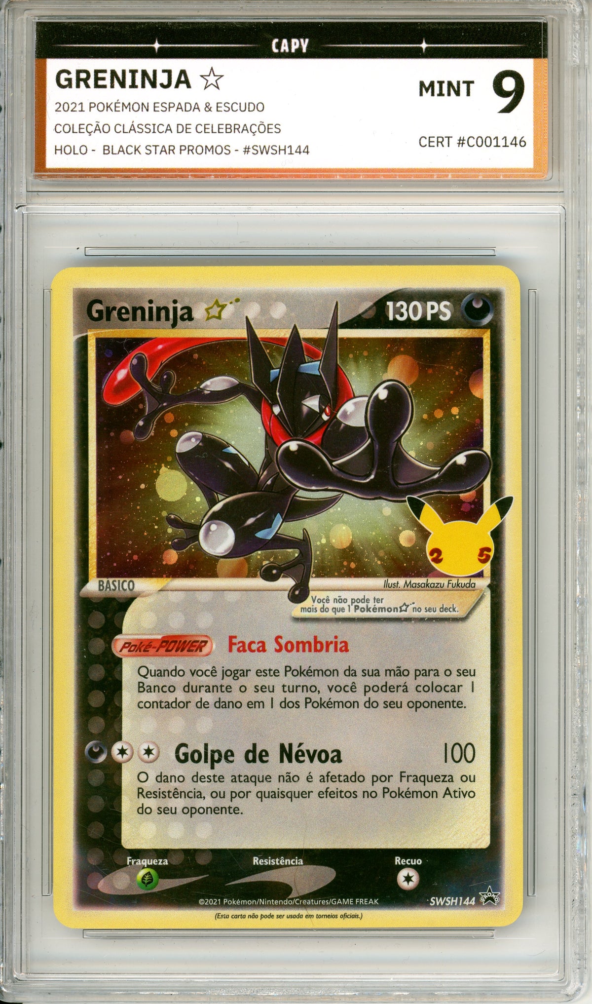 Pokemon Graded: Portuguese Greninja Gold Star #SWSH144 Celebrations (2021) CAPY 9
