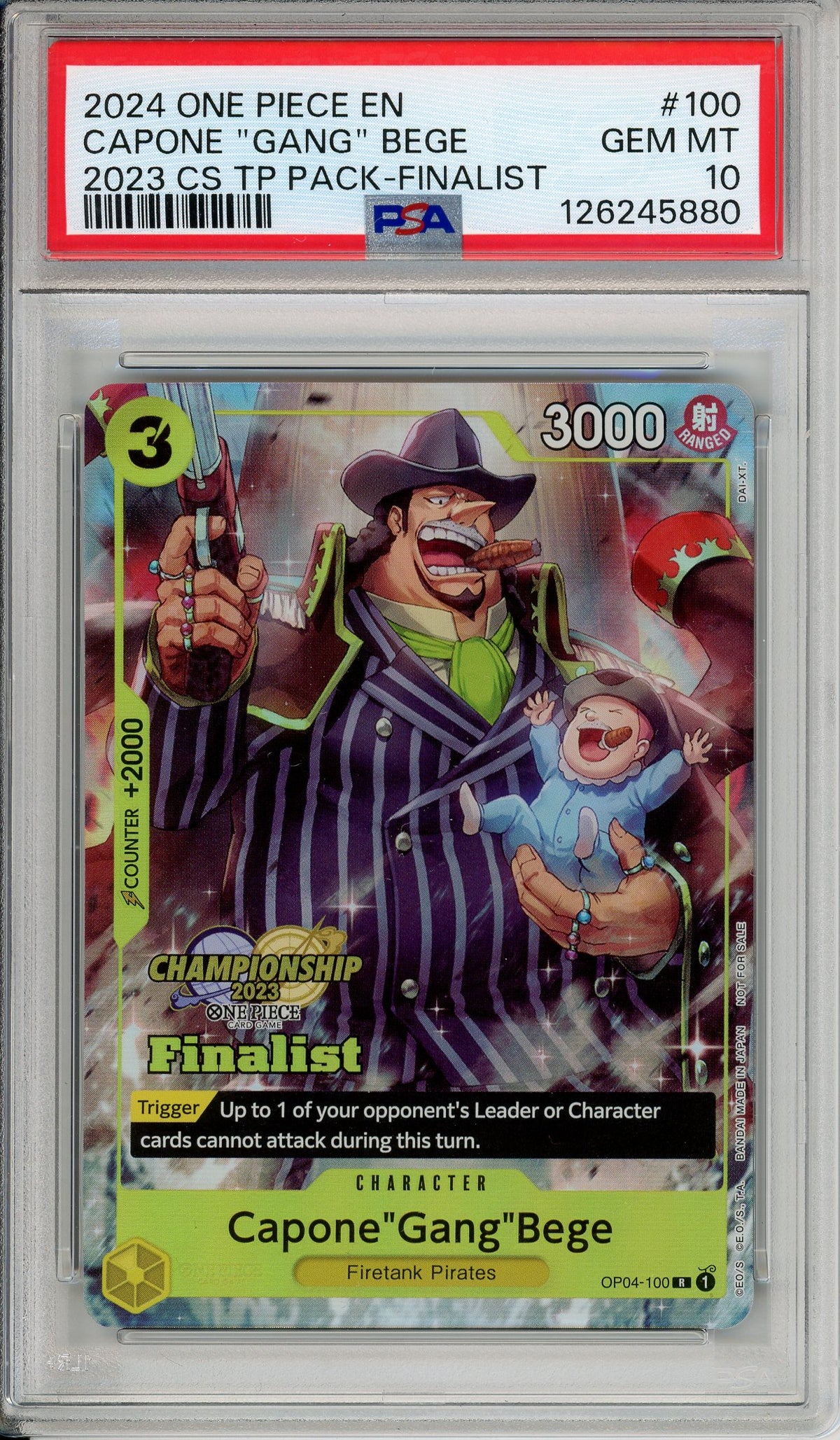 One Piece Graded: Capone "Gang" Bege OP04-100 Champions Top Player Finalist Pack (2024) PSA 10