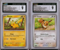 Pokemon Graded: Pikachu #25 & Eevee #131 Pokemon Together Stamp Set Of 2 CGC 9