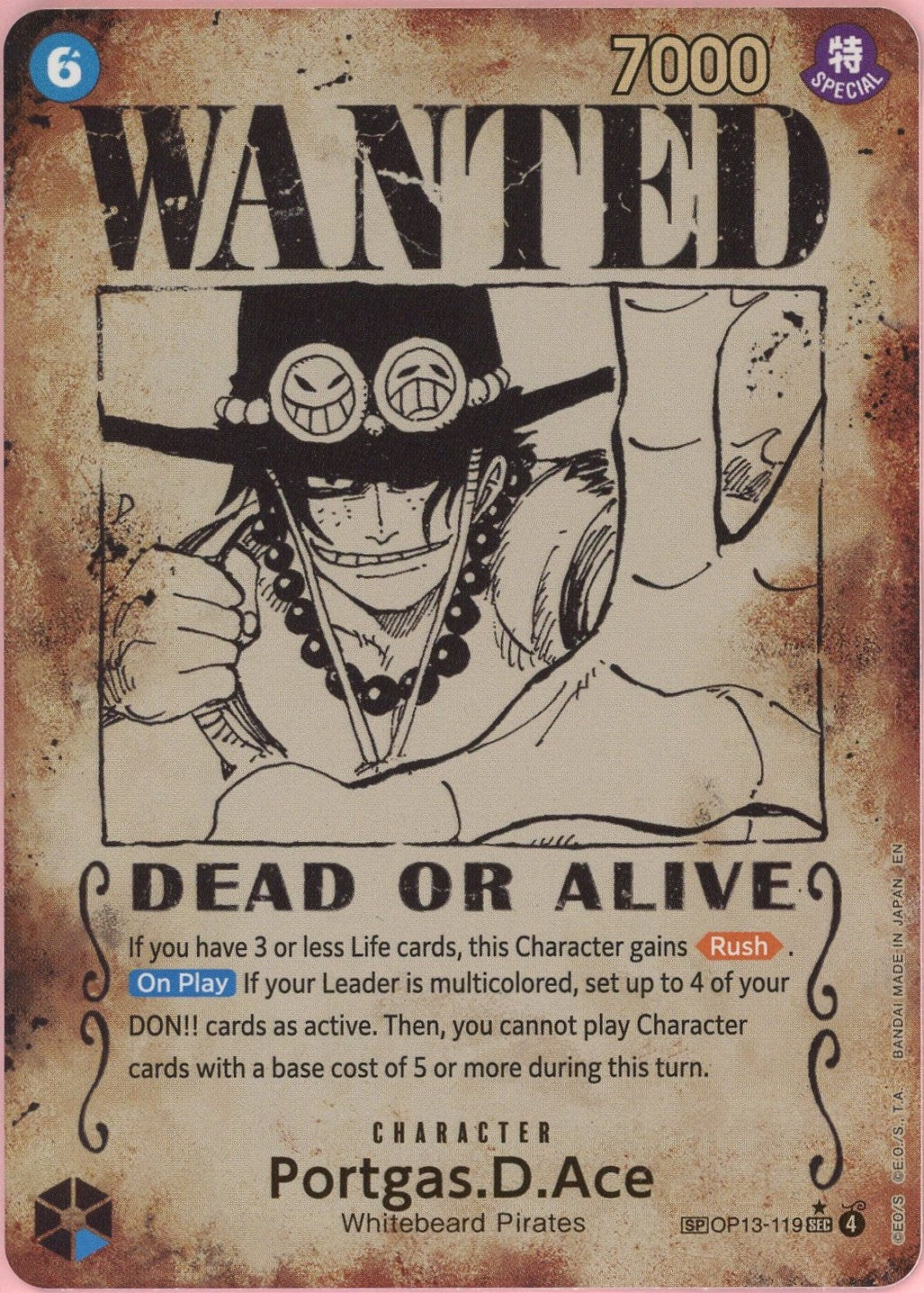 One Piece Single: Portgas D. Ace Wanted Poster OP13-119 Carrying On His Will NM