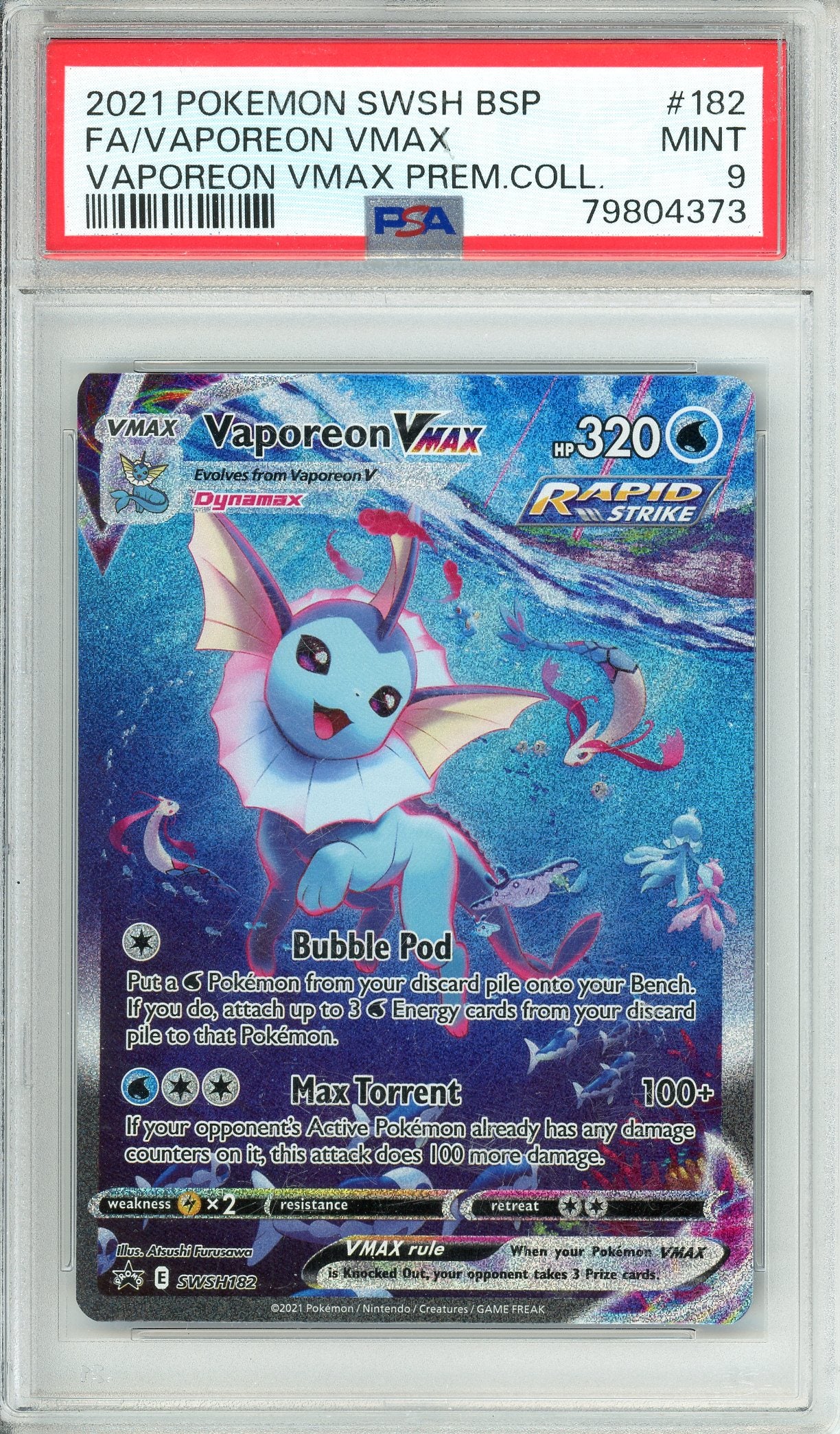 Pokemon Graded: Vaporeon VMAX #SWSH182 Premium Collection (2021) PSA 9 Double Infinity Gaming Pokemon Graded: Vaporeon VMAX #SWSH182 Premium Collection (2021) PSA 9 Double Infinity Gaming