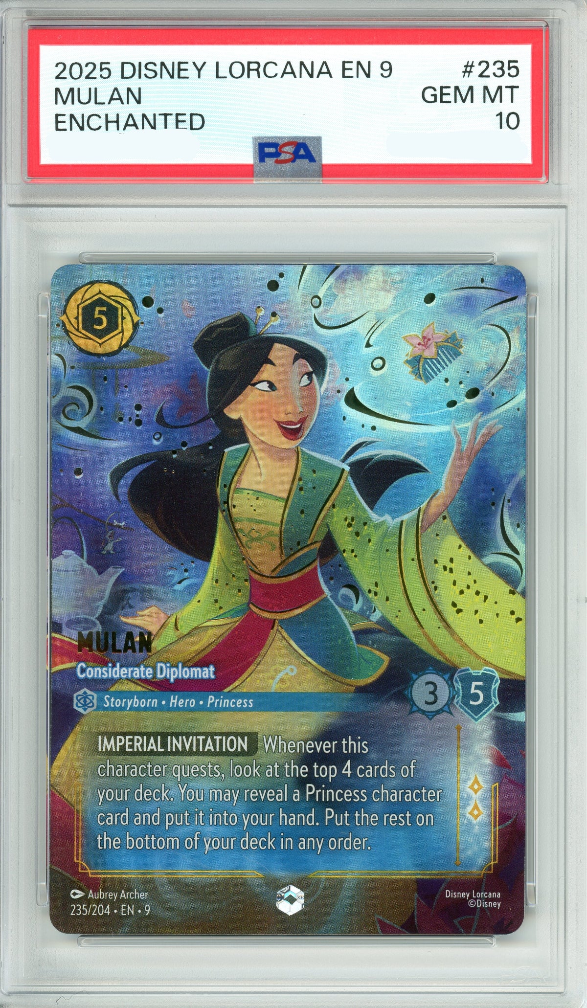 Lorcana Graded: Mulan Considerate Diplomat 235/204 Enchanted (2025) PSA 10