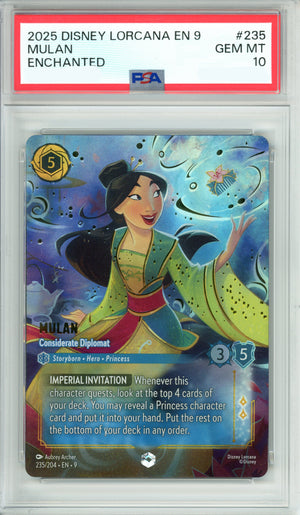 Lorcana Graded: Mulan Considerate Diplomat 235/204 Enchanted (2025) PSA 10