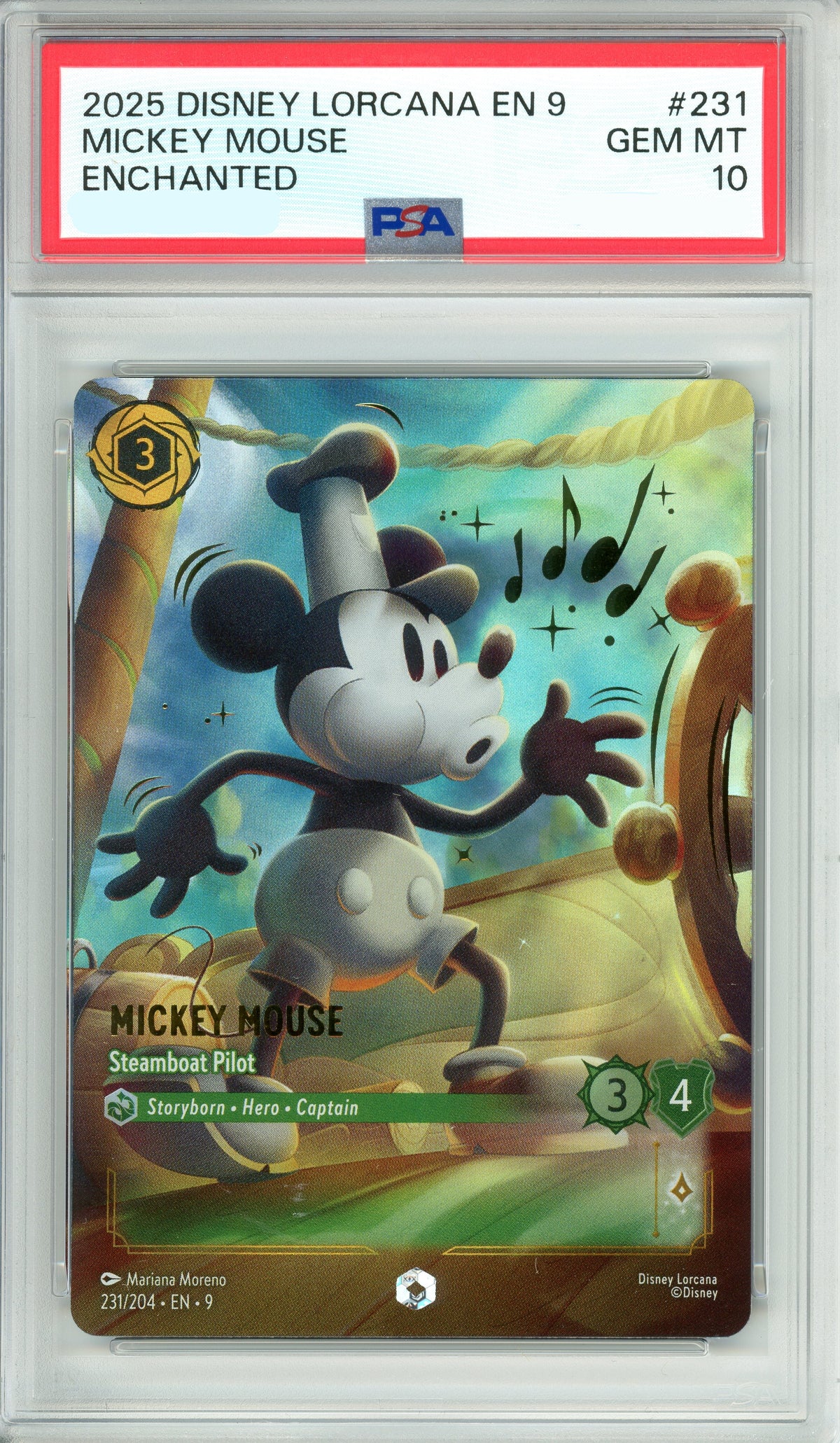 Lorcana Graded: Mickey Mouse Steamboat Pilot 231/204 Enchanted (2025) PSA 10