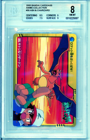 Pokemon Graded: Ash & Charizard #35 Bandai Carddass (2000) Beckett 8