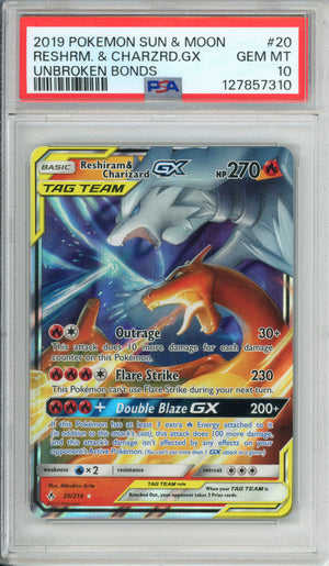 Pokemon Graded: Reshiram & Charizard GX 20/214 Sun & Moon (2019) PSA 10