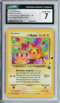 Pokemon Graded: Pikachu Birthday #24 Celebrations Classic Collection Promo (2021) Holo CGC 7