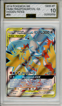 Pokemon Graded: Moltres & Zapdos & Articuno GX 66/68 Hidden Fates (2019) Full Art Holo AGS 10