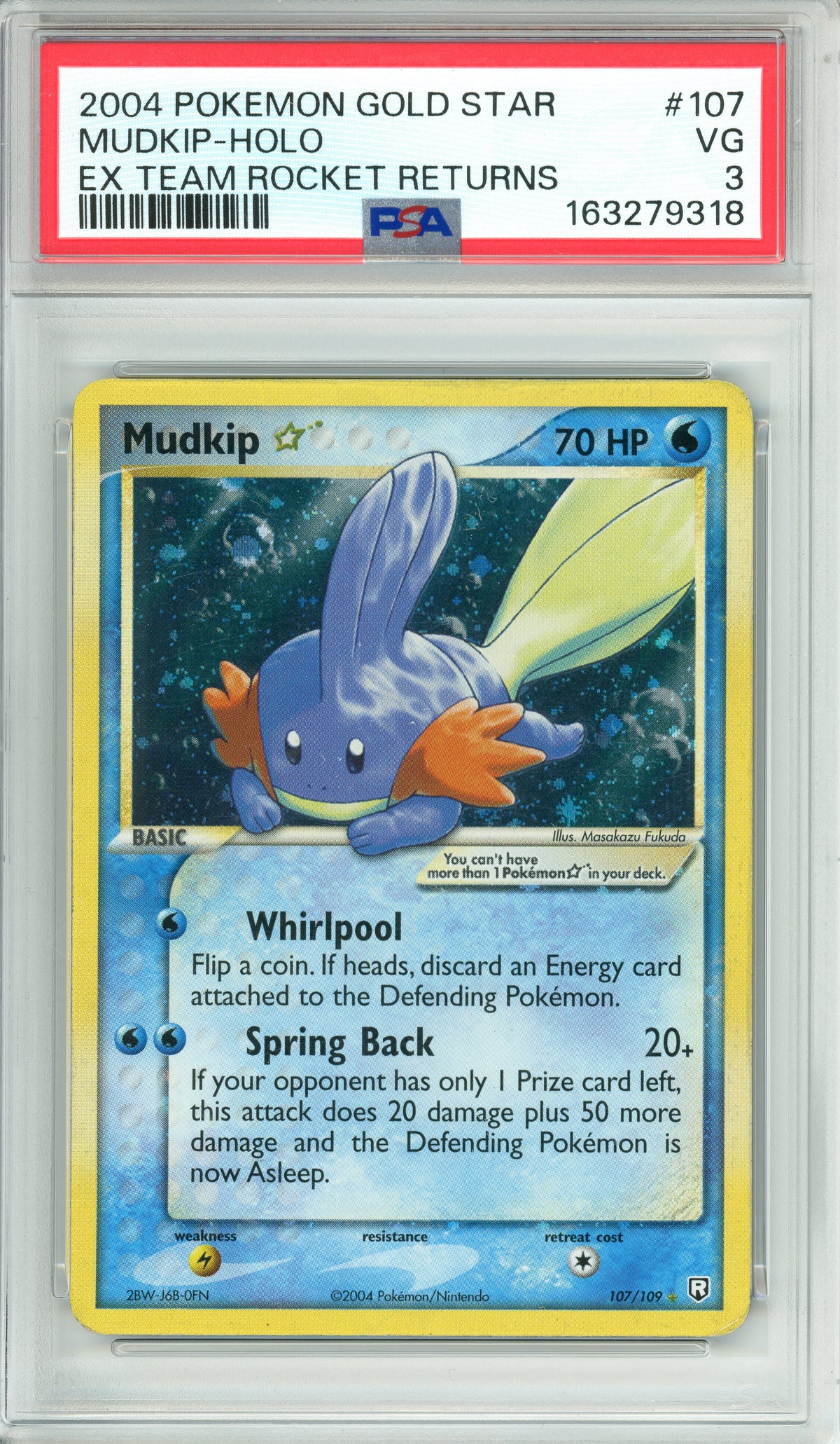 Pokemon Graded: Mudkip Gold Star 107/109 EX Team Rocket Returns (2004) PSA 3