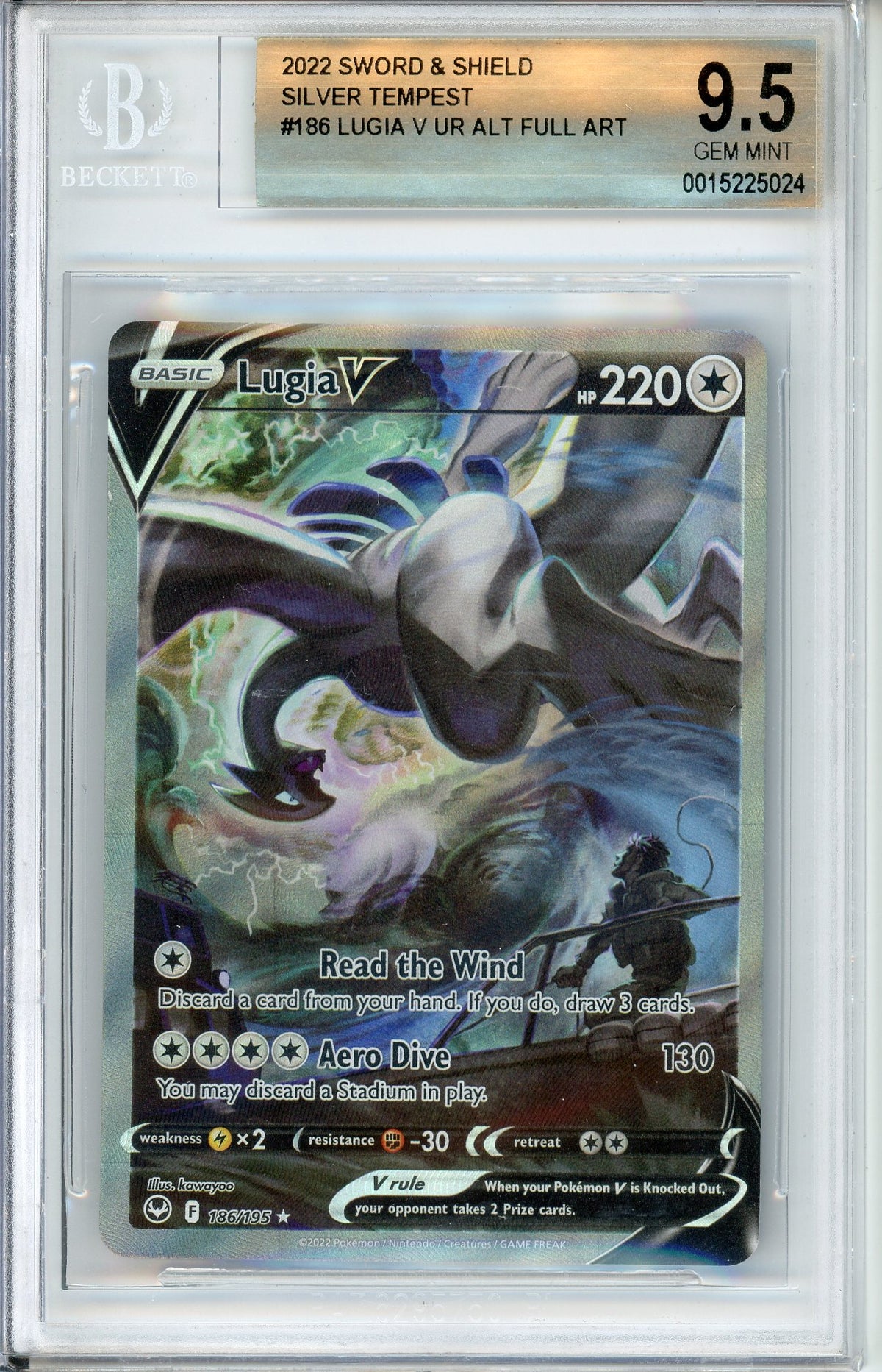Pokemon Graded: Lugia V 186/195 Silver Tempest (2022) Holo Beckett 9.5
