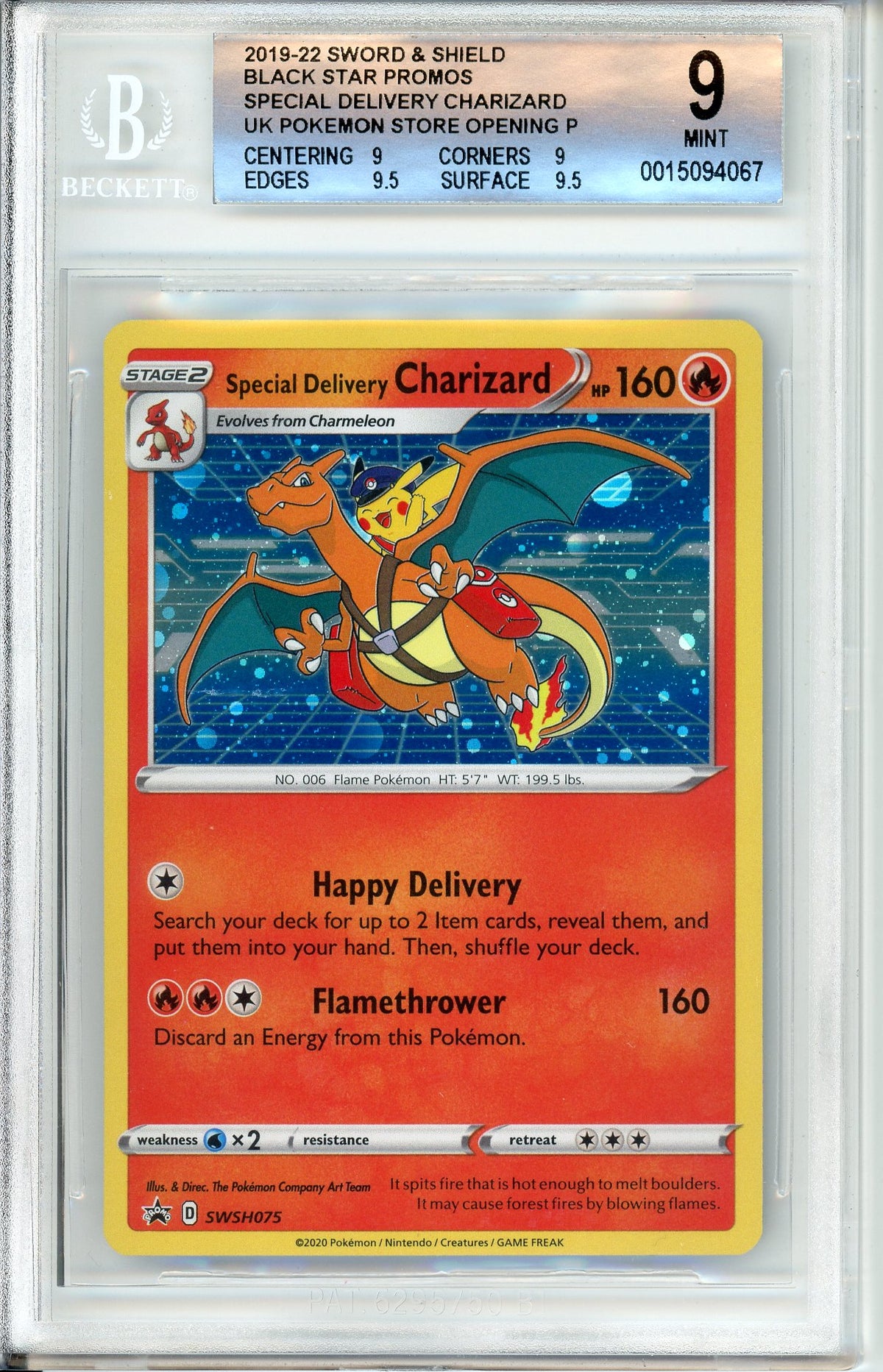 Pokemon Graded: Special Delivery Charizard #SWSH07 Holo Beckett 9