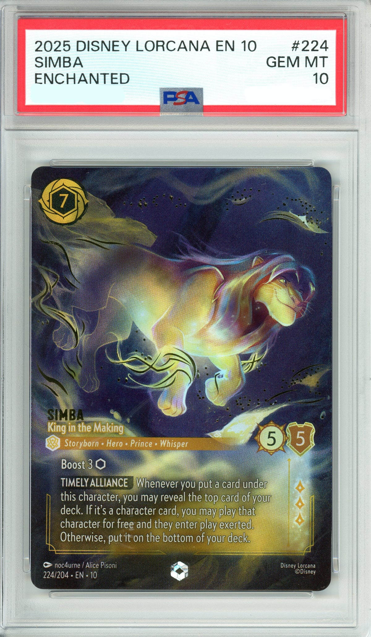 Lorcana Graded: Simba King in the Making 224/204 Enchanted (2025) PSA 10