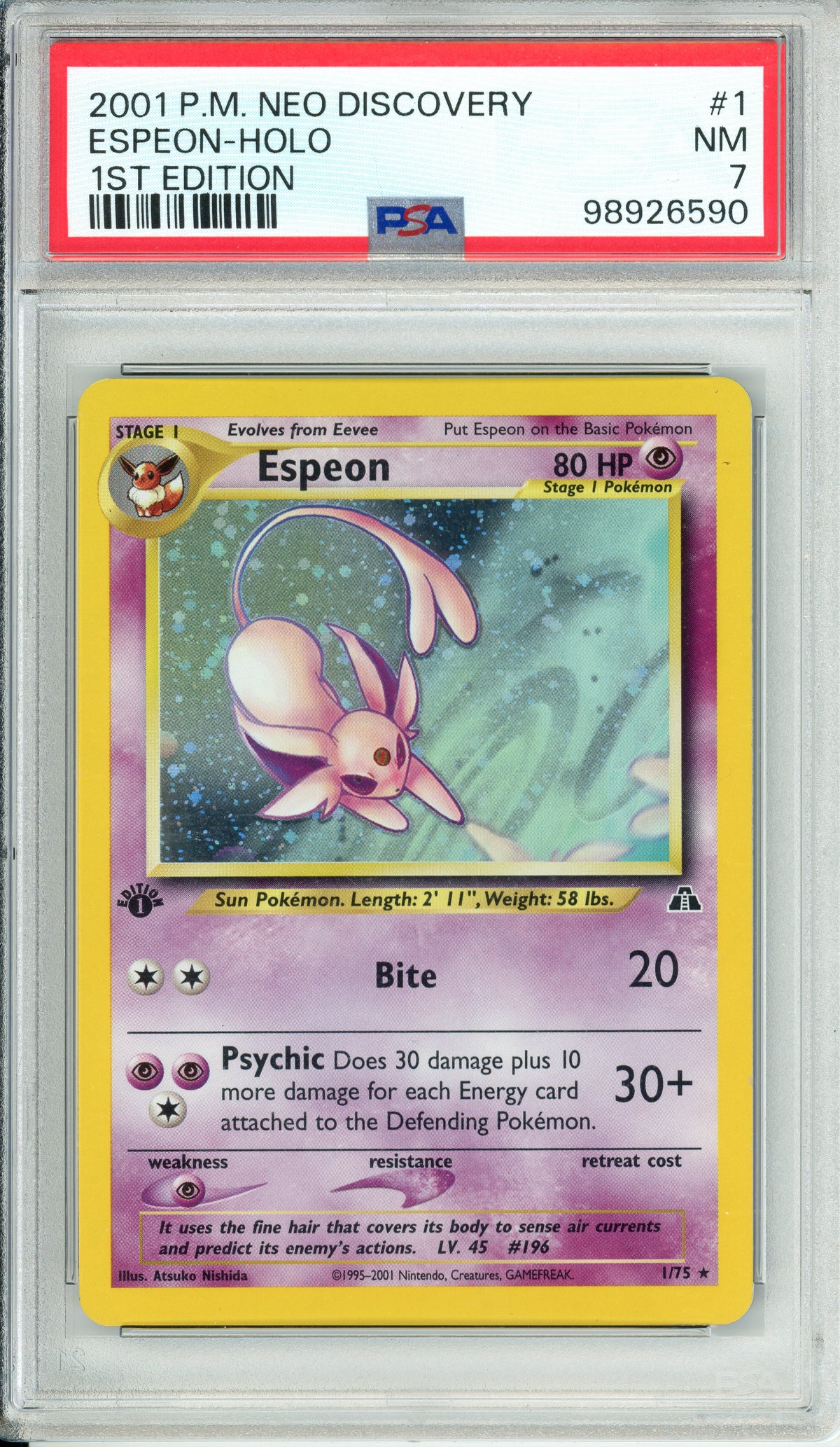 Pokemon Graded: Espeon 1st Edition 1/75 Neo Discovery (2001) Holo PSA 7