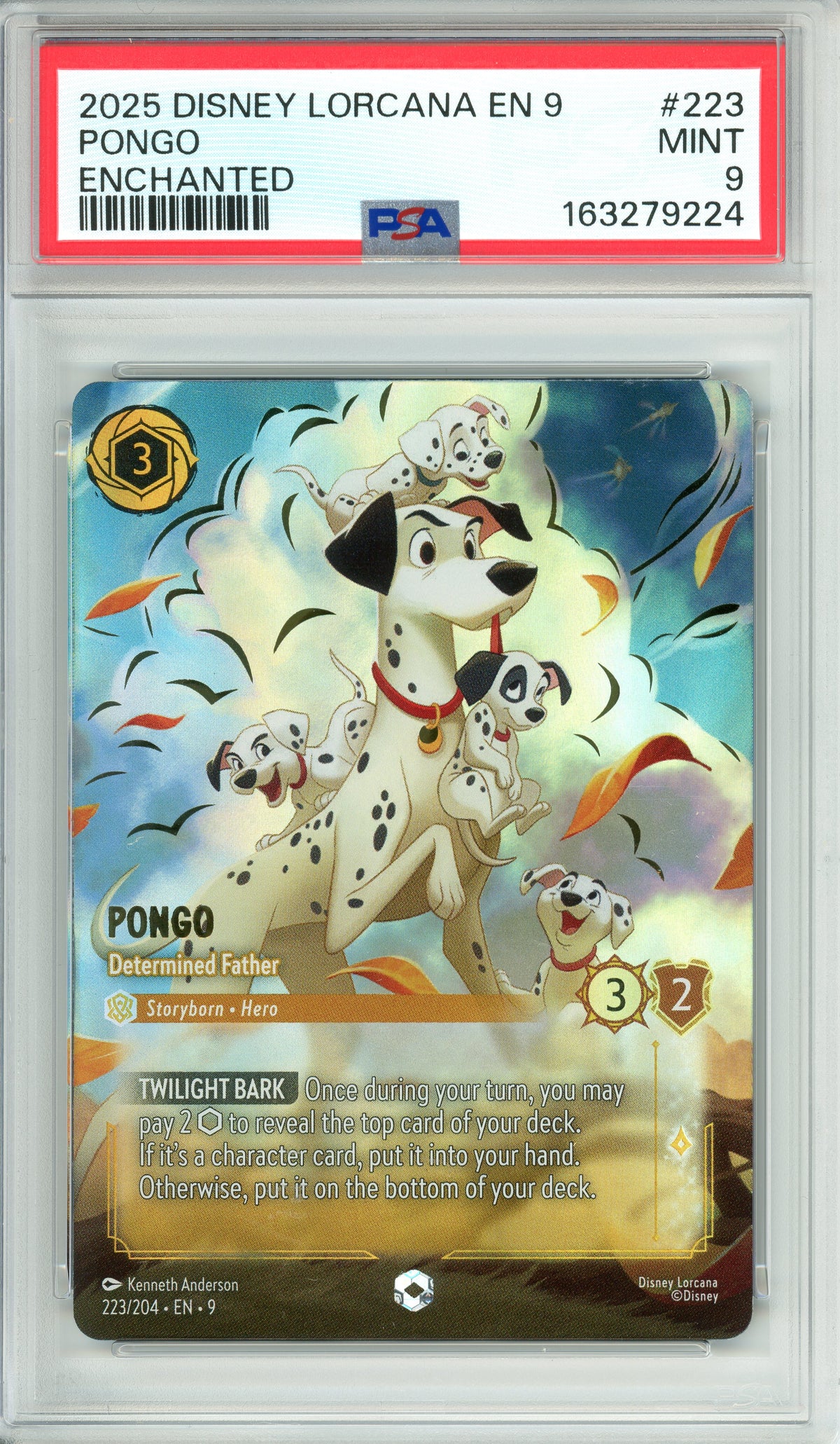 Lorcana Graded: Pongo Determined Father 223/203 Enchanted (2025) PSA 9
