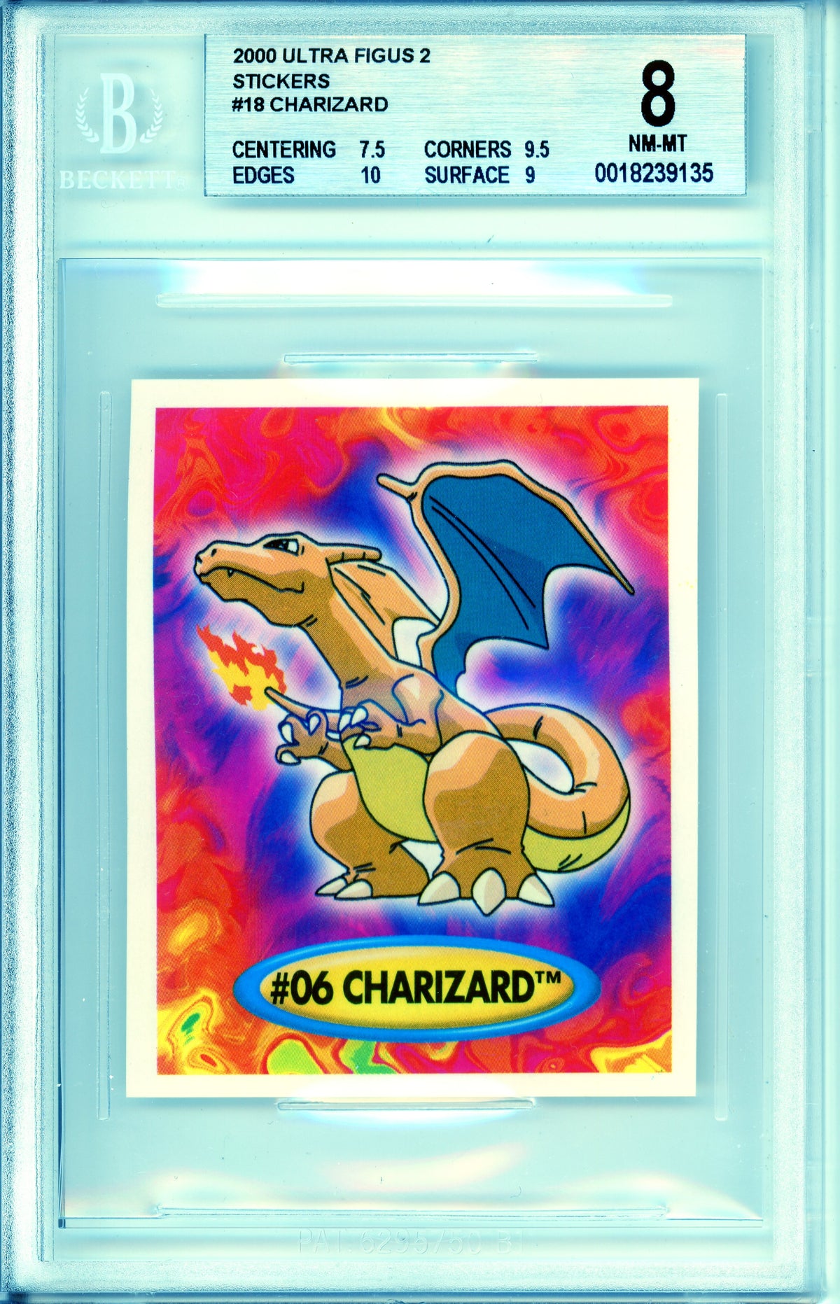 Pokemon Graded: #06 Charizard Ultra Figus 2 Stickers (2000) Beckett 8