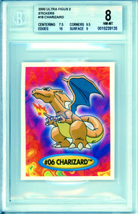 Pokemon Graded: #06 Charizard Ultra Figus 2 Stickers (2000) Beckett 8
