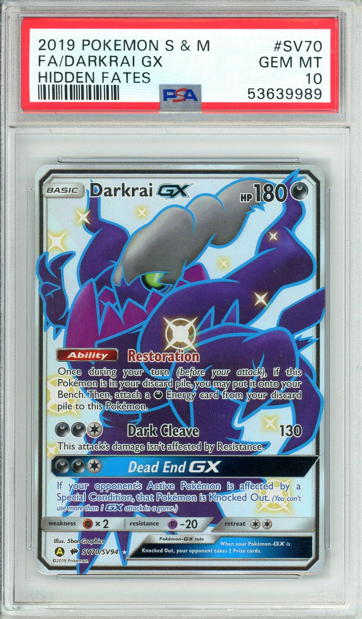 Pokemon Graded: Darkrai GX SV70/SV94 Hidden Fates (2019) Holo PSA 10
