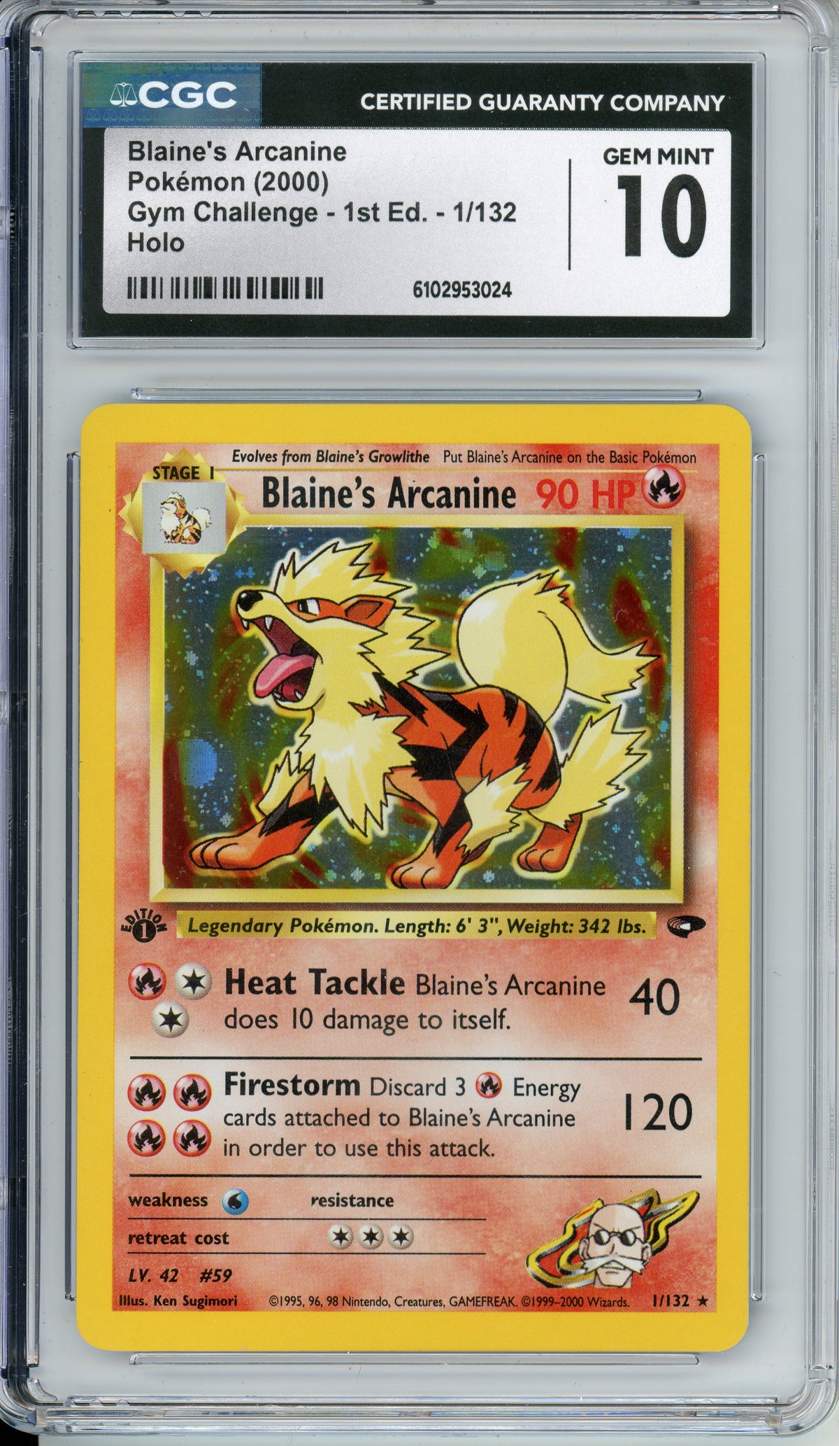 Pokemon Graded: Blaine's Arcanine 1st Edition 1/132 Gym Challenge (2000) Holo CGC 10