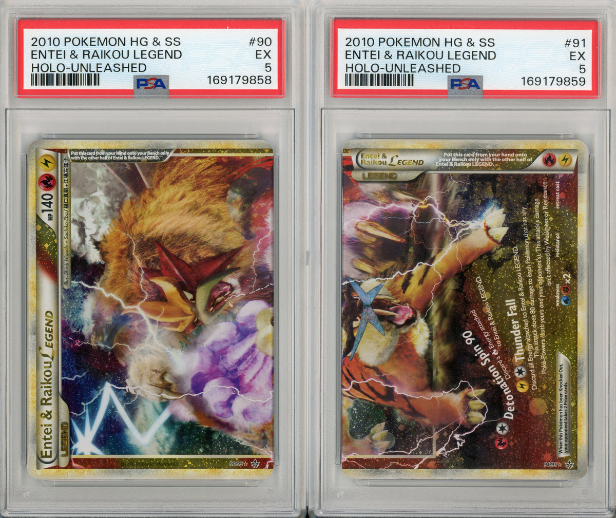 Pokemon Graded: Entei & Raikou Legend #90-91 Sequential Set Of 2 Unleashed (2010) PSA 5