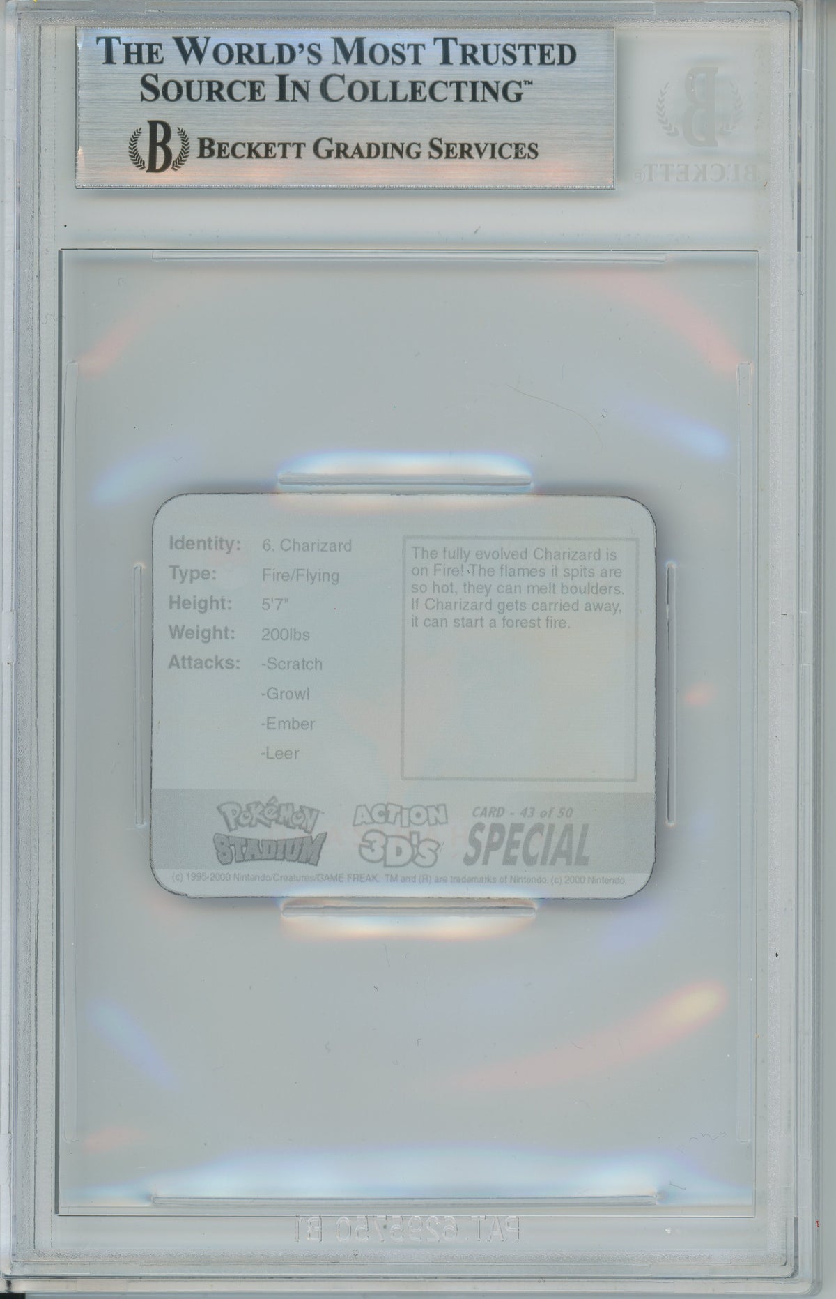 Pokemon Graded: Charizard #43 Stadium Action 3DS Lenticular (1999) Beckett 7