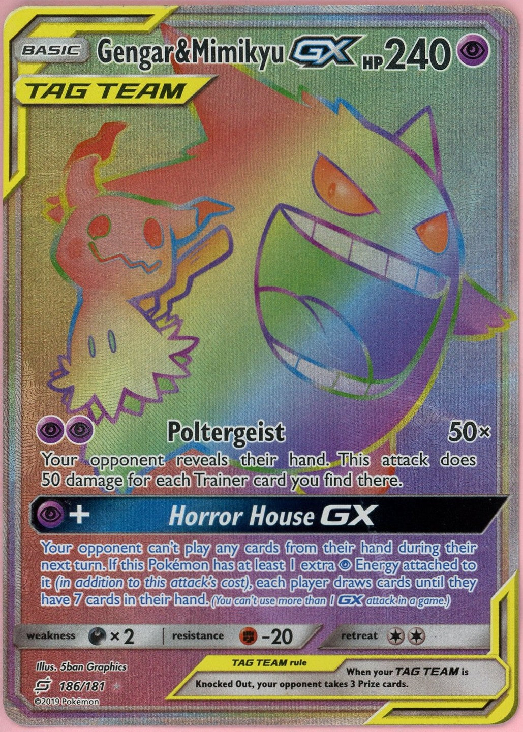 Pokemon Single: Gengar & Mimikyu GX 186/181 Team Up (2019) Holo HP/DMG