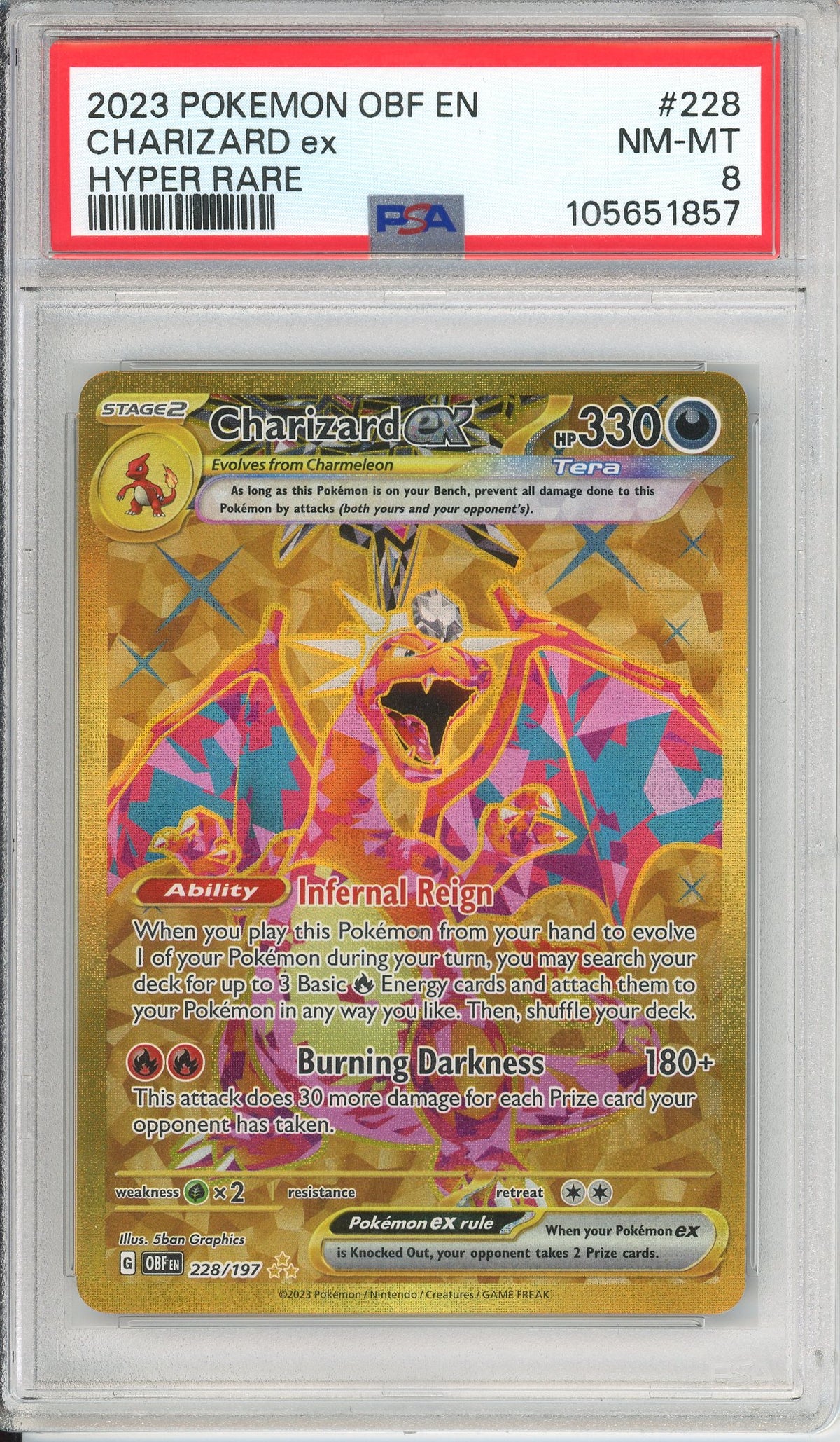 Pokemon Graded: Charizard ex 228/197 Obsidian Flames (2023) Gold Hyper Rare PSA 8